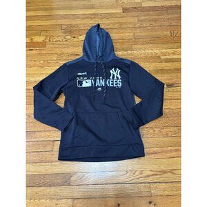 Majestic Mens New York Yankees Hoodie Sweatshirt Size Small Blue MLB Authentic